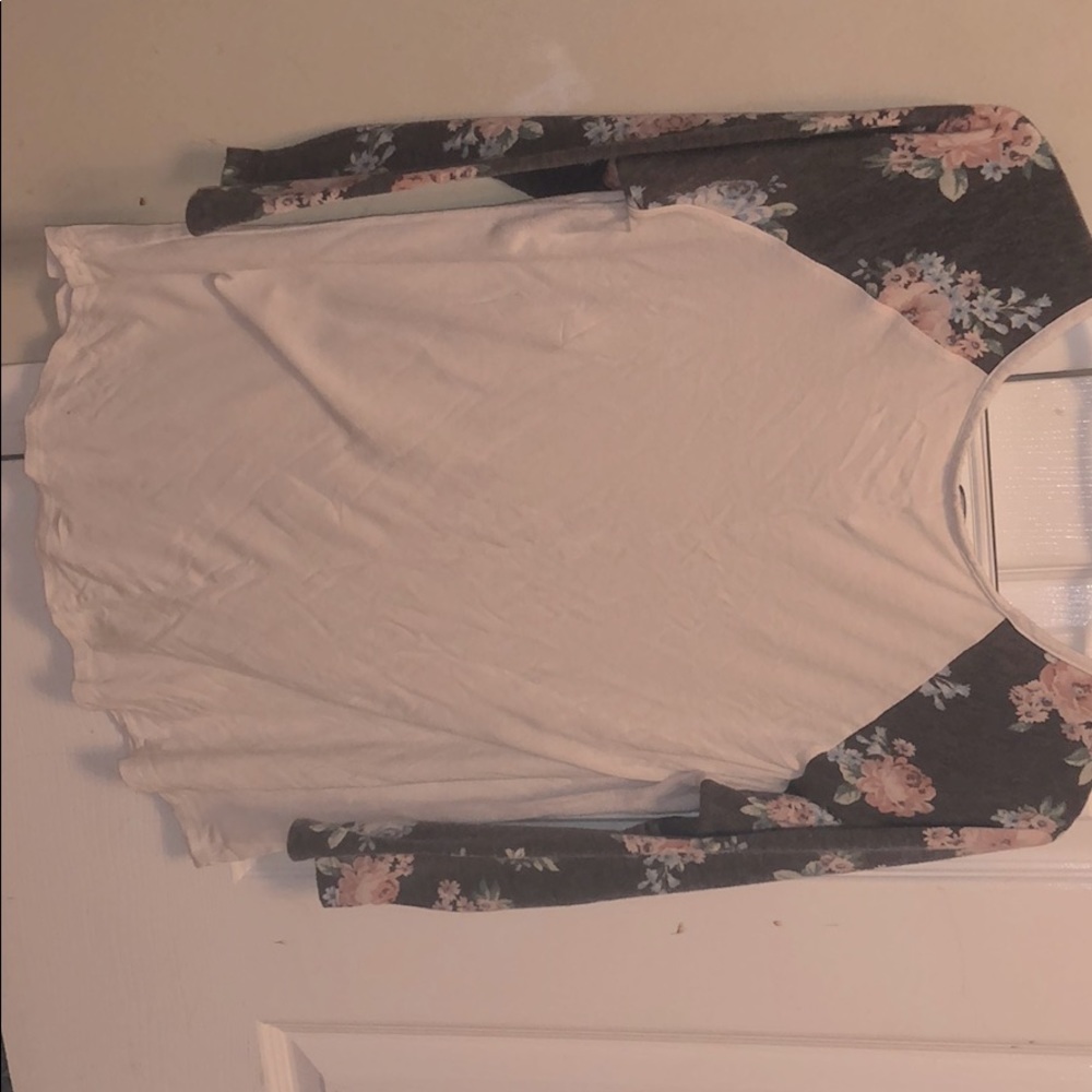Charlotte russe White shirt with floral sleeves
